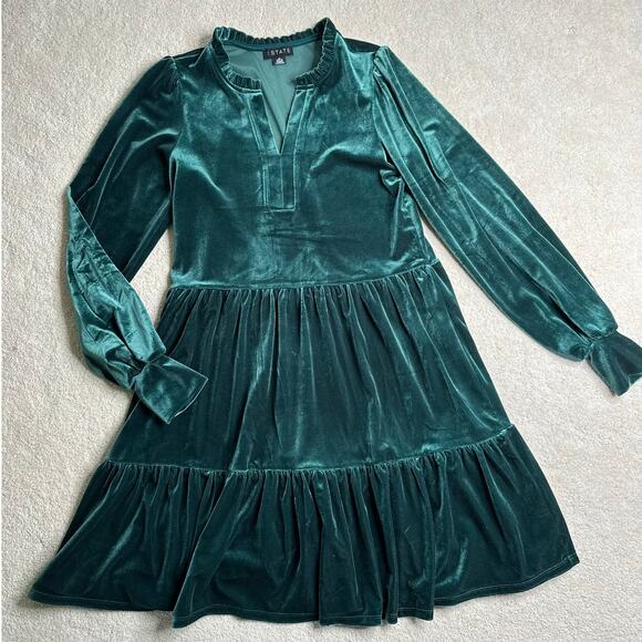 1.State: Green Velvet Tiered Dress - Picture 3 of 12